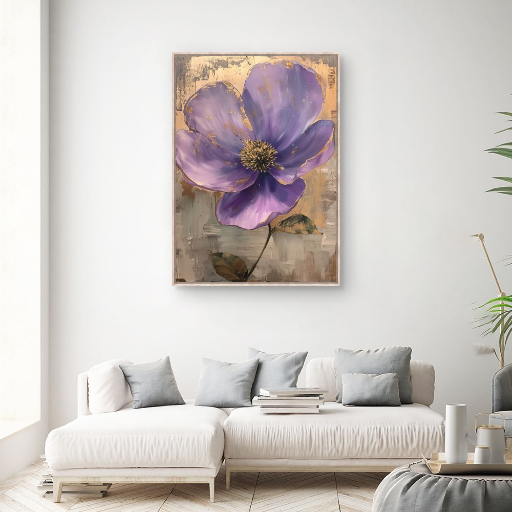 Toile "Fleur élégante dorée"