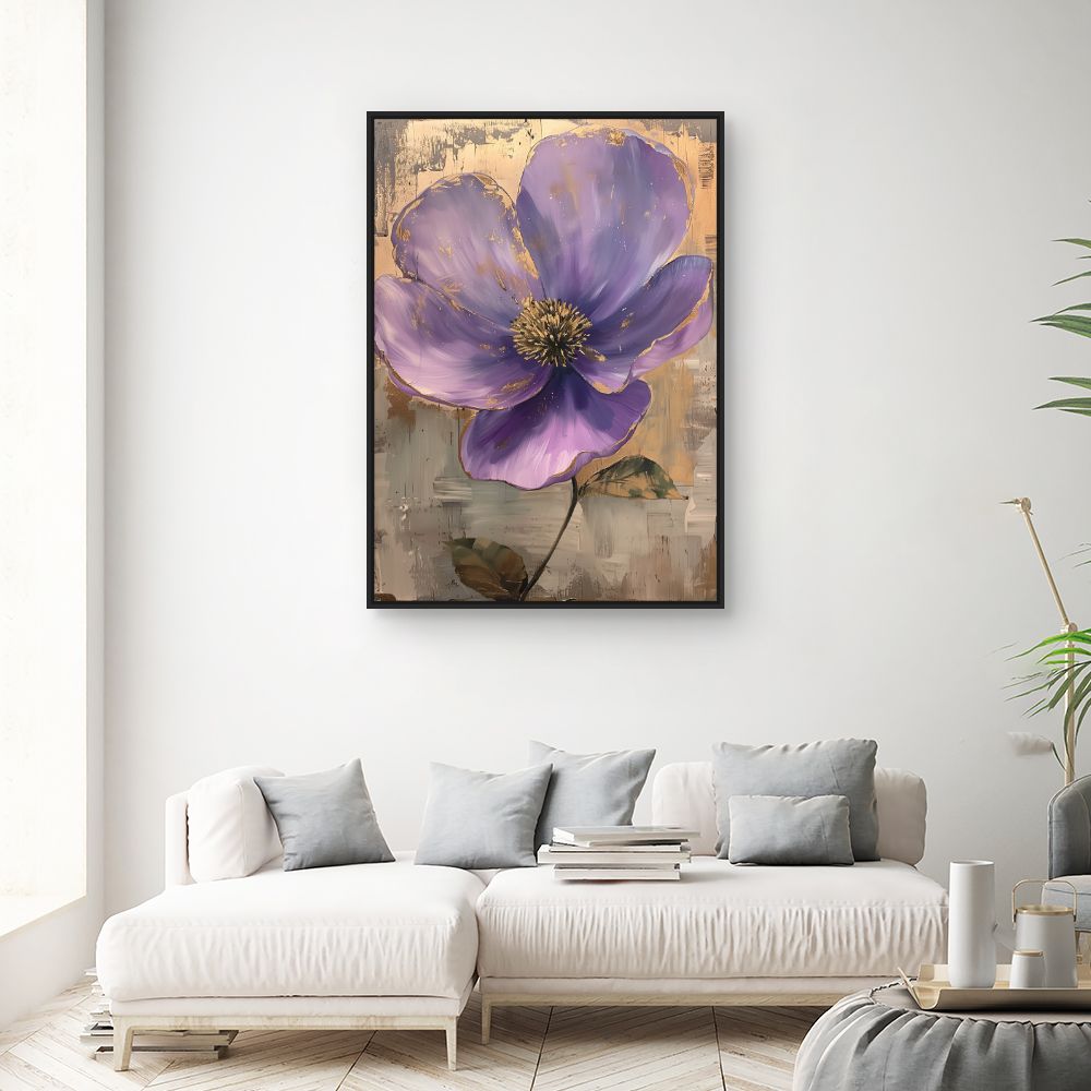 Toile "Fleur élégante dorée"