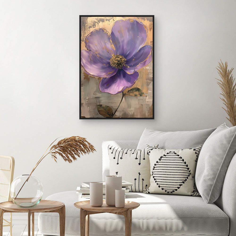 Toile "Fleur élégante dorée"