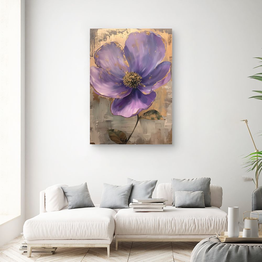 Toile "Fleur élégante dorée"