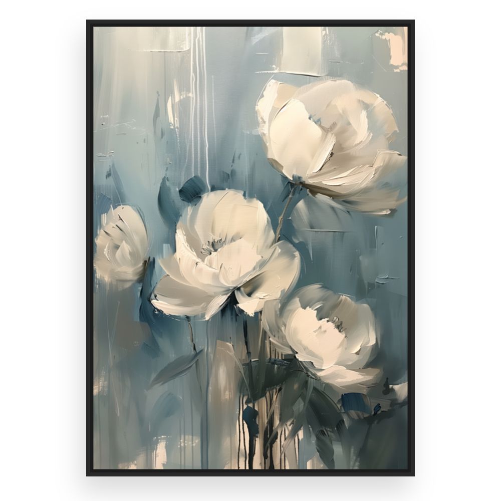 Toile Élégantes fleurs blanches – toile cadre noir (slide 3)