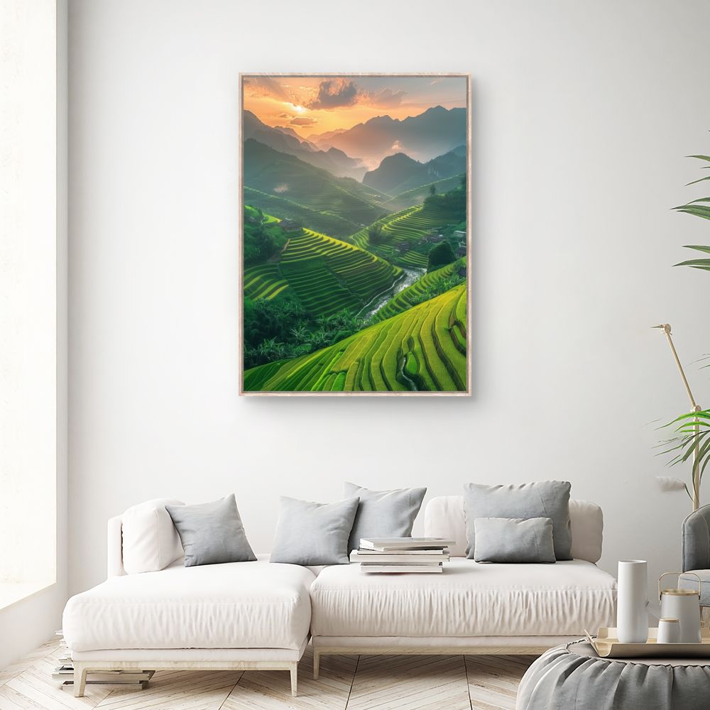 Toile "Paysage vallonné coloré"