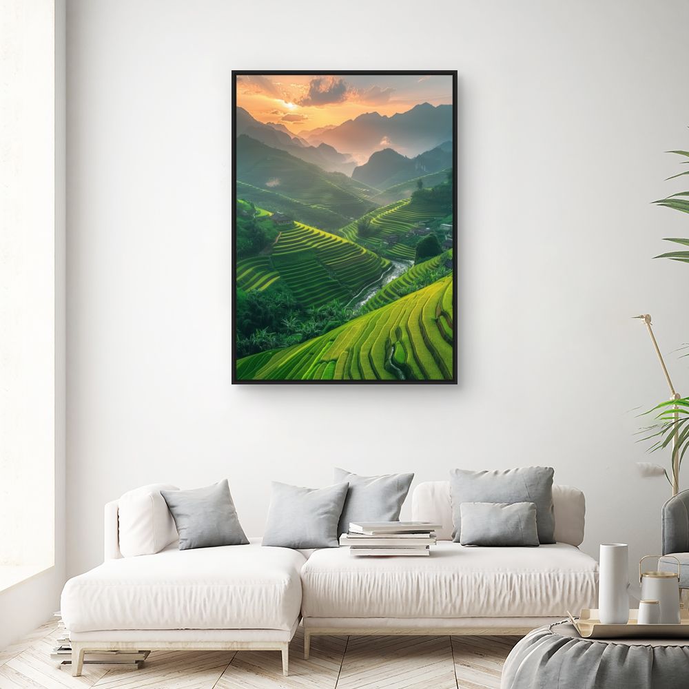Toile "Paysage vallonné coloré"