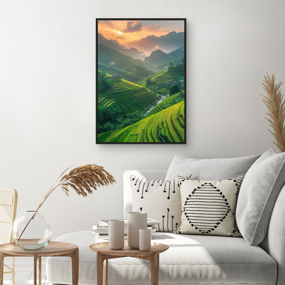 Toile "Paysage vallonné coloré"