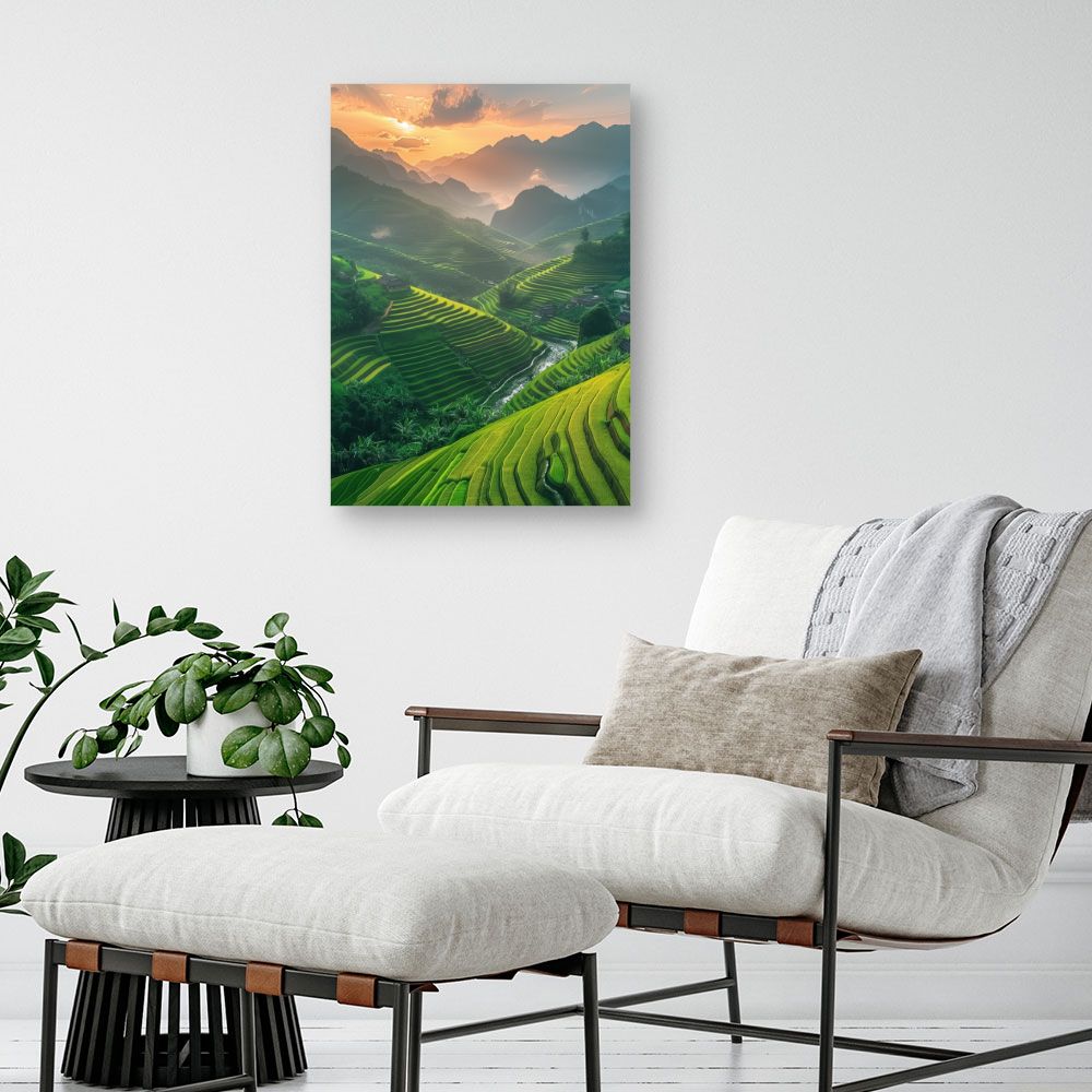 Toile "Paysage vallonné coloré"