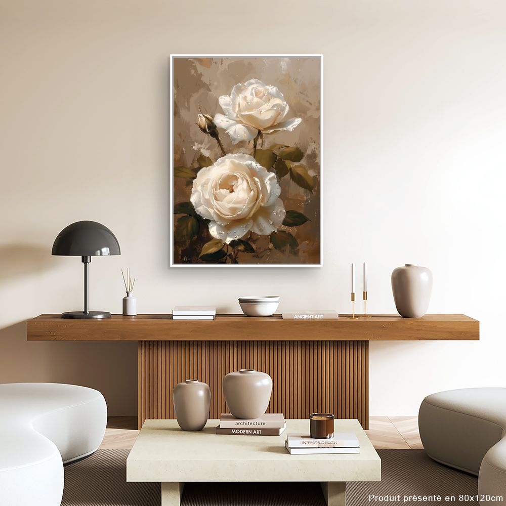 Toile "Élégantes roses perlées"