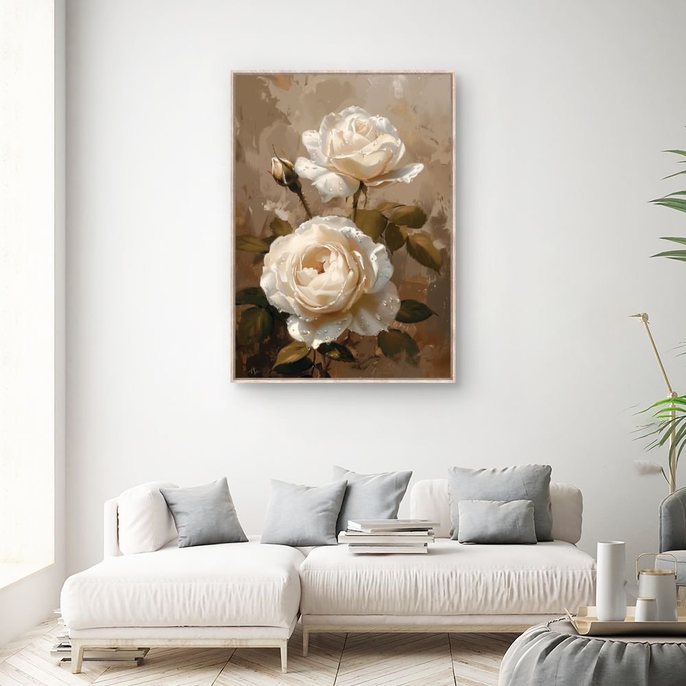 Toile "Élégantes roses perlées"
