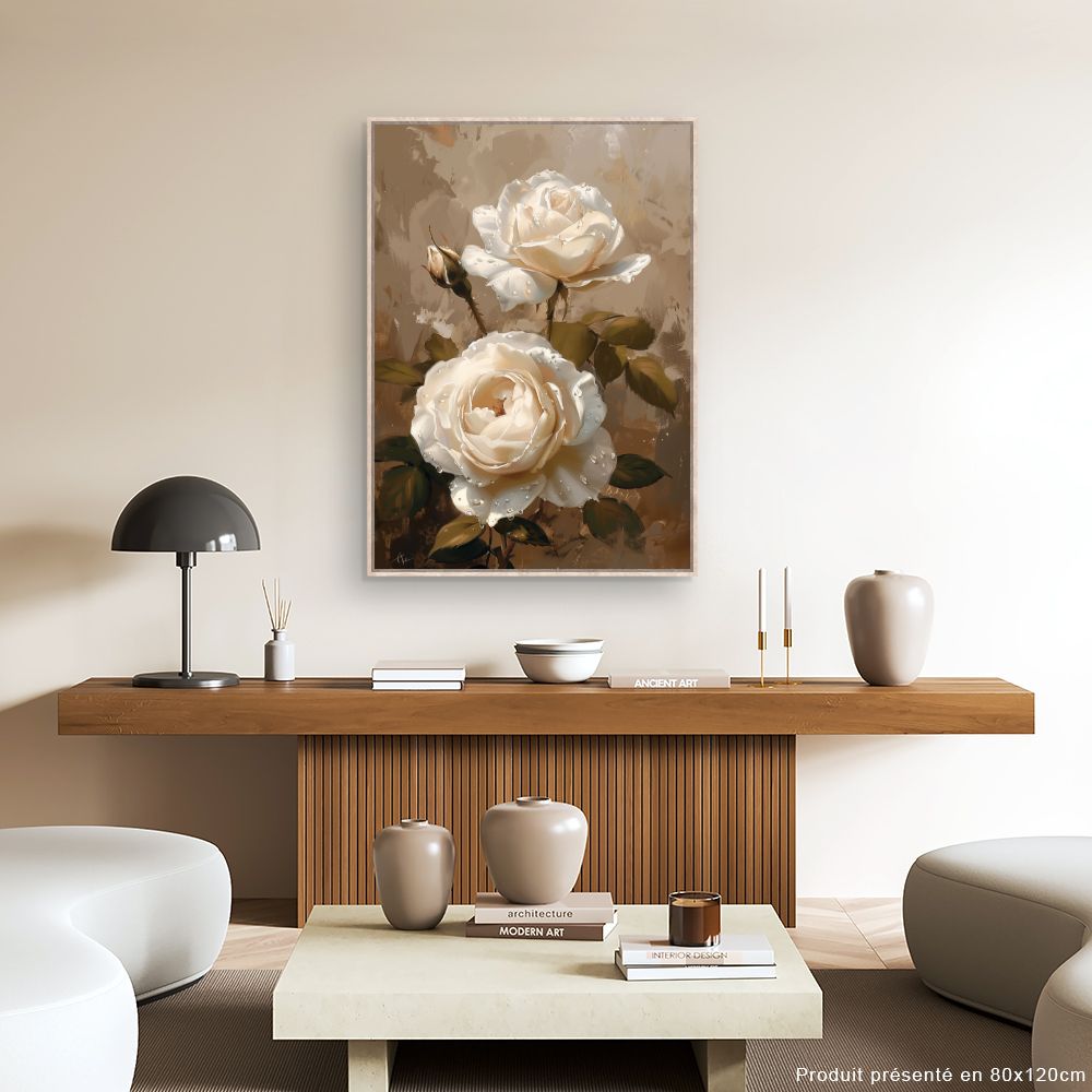 Toile "Élégantes roses perlées"