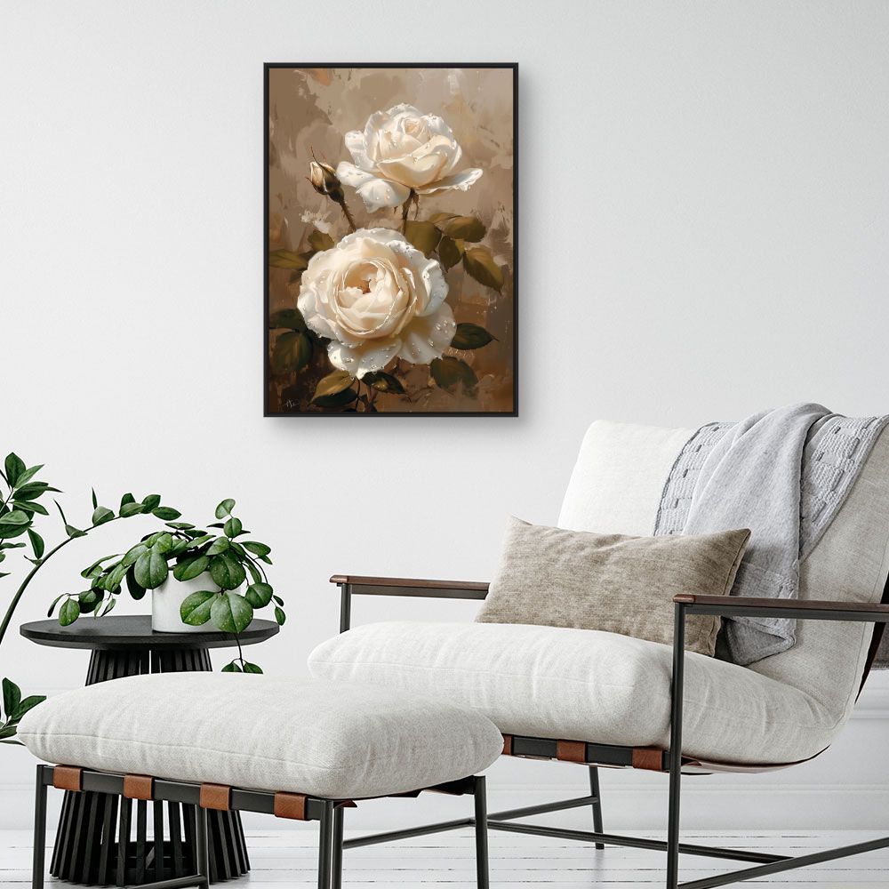 Toile "Élégantes roses perlées"
