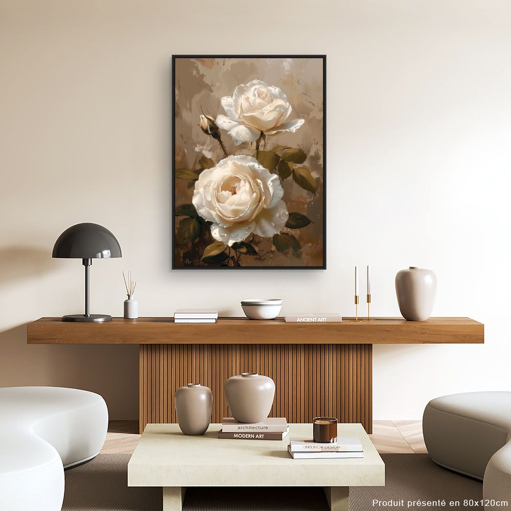 Toile "Élégantes roses perlées"
