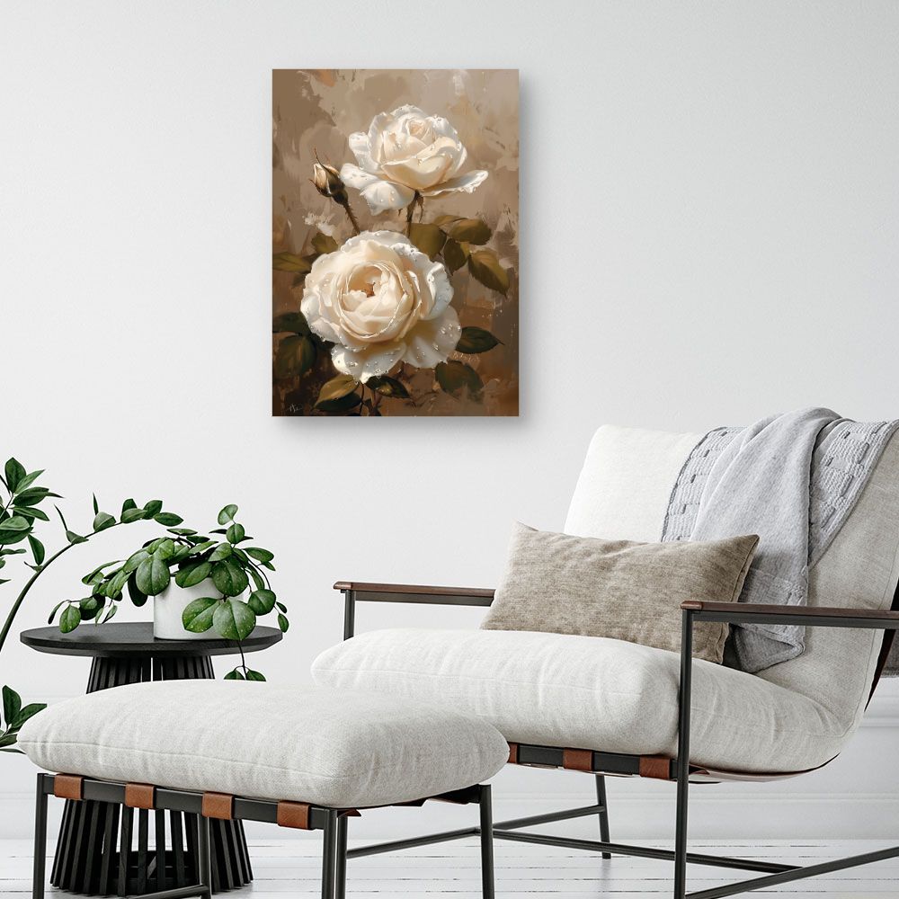 Toile "Élégantes roses perlées"