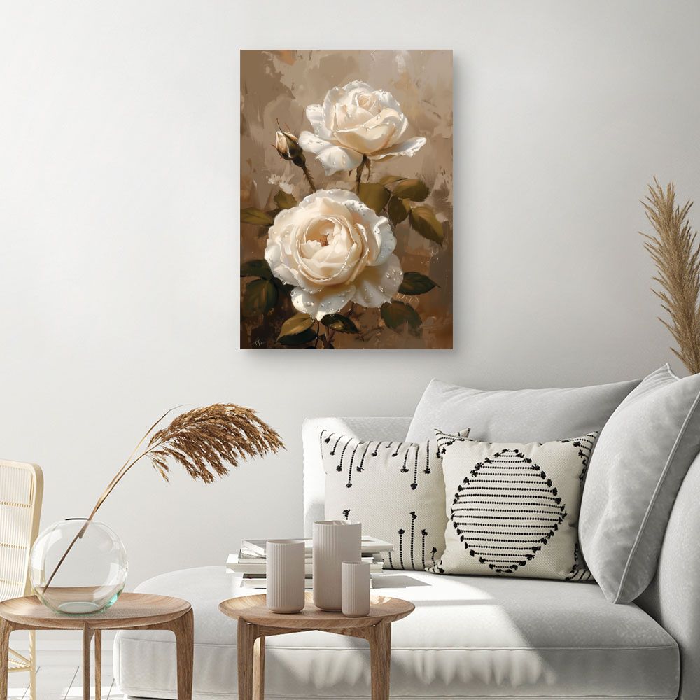 Toile "Élégantes roses perlées"