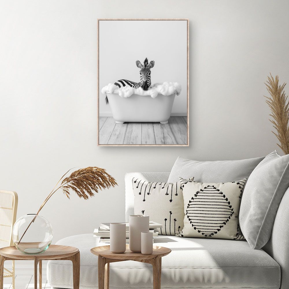 Toile Zèbre dans baignoire – toile cadre naturel (slide 1, 60×90)