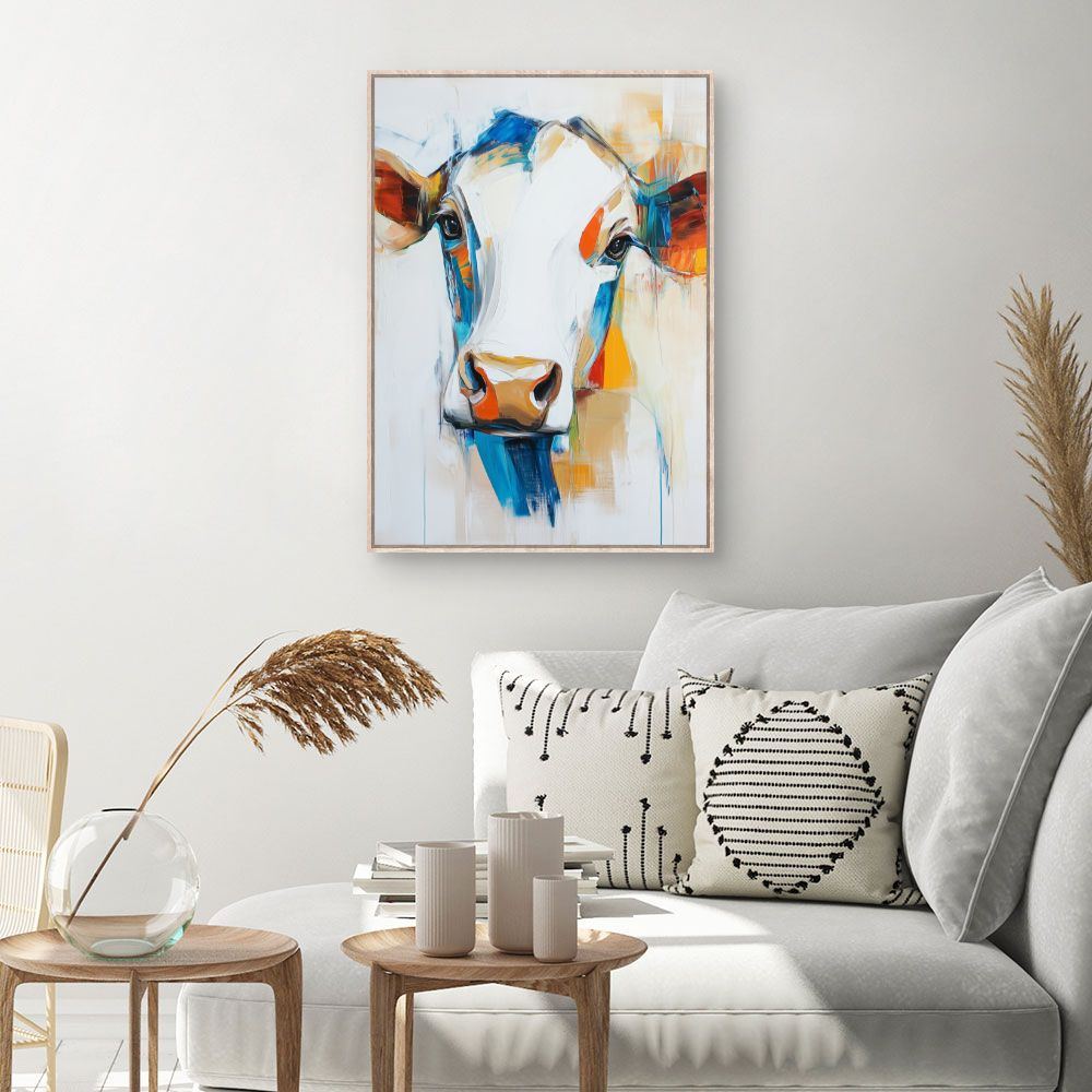 Toile Portrait vache coloré – toile cadre naturel (slide 1, 60×90)