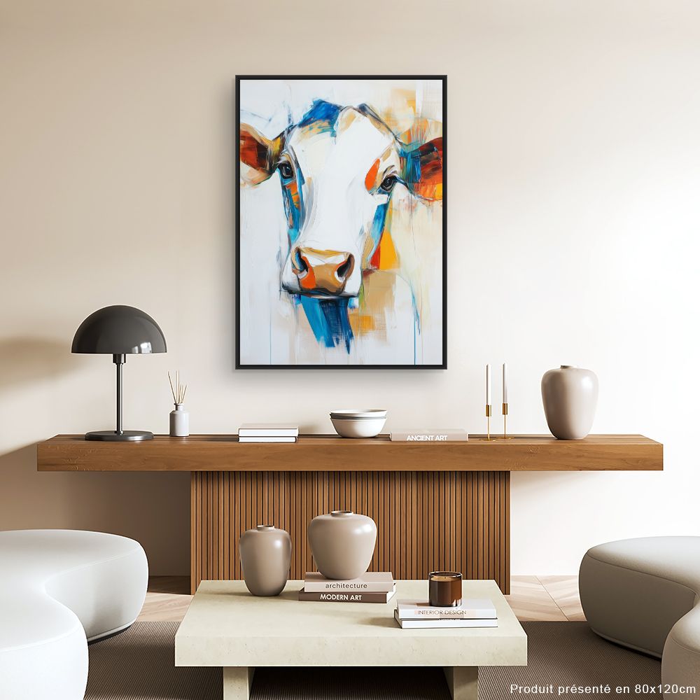 Toile "Portrait vache coloré"