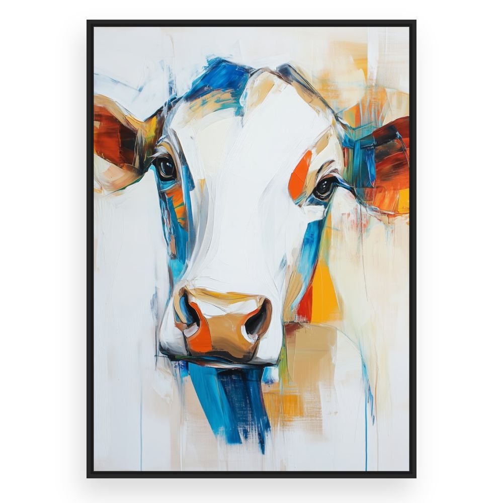 Toile Portrait vache coloré – toile cadre noir (slide 3)