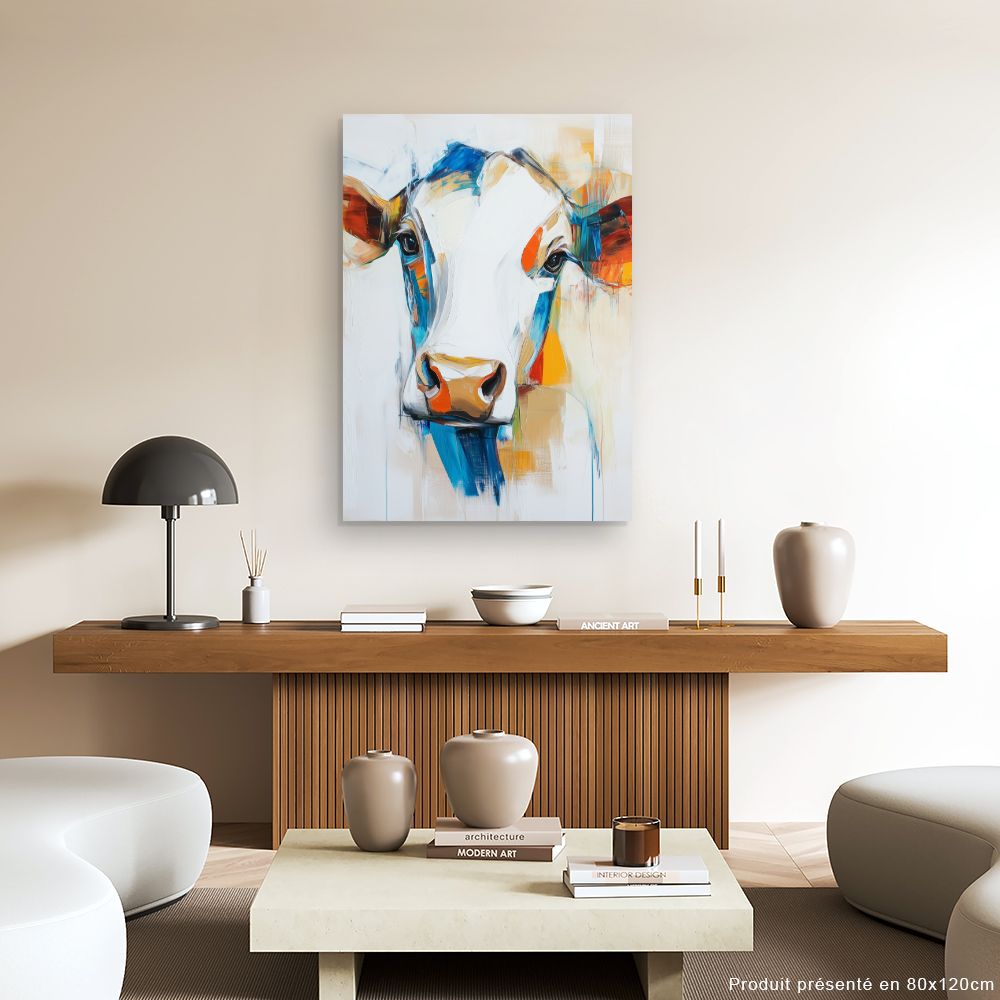 Toile "Portrait vache coloré"