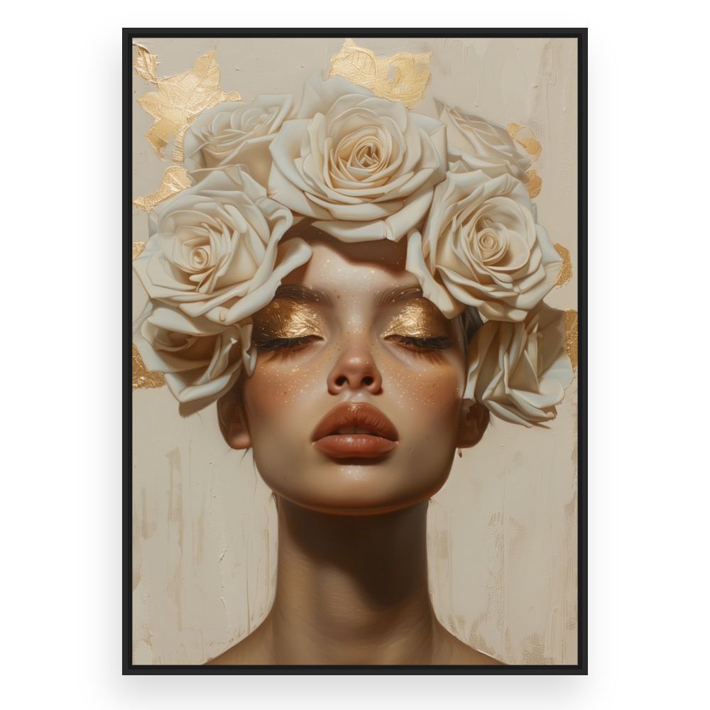 Toile Élégance florale dorée – toile cadre noir (slide 3)