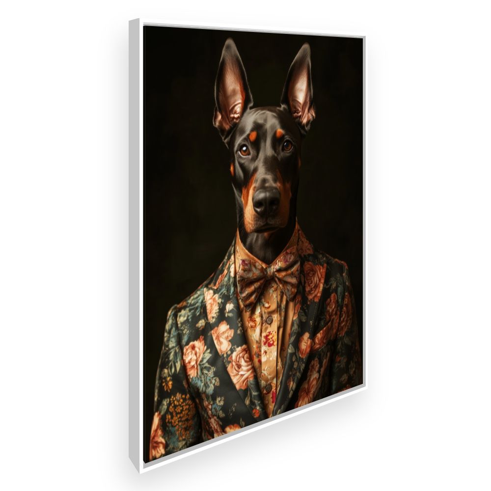 Toile Chien élégant fleuri – toile cadre blanc (slide 2)