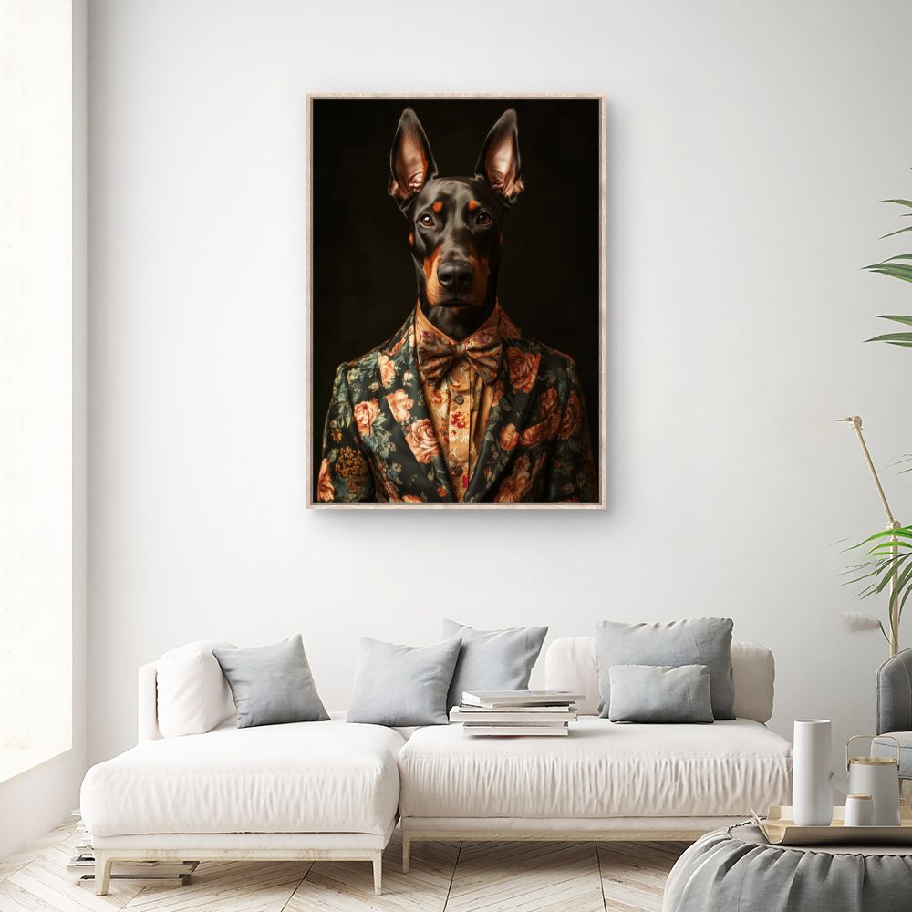 Toile "Chien élégant fleuri"