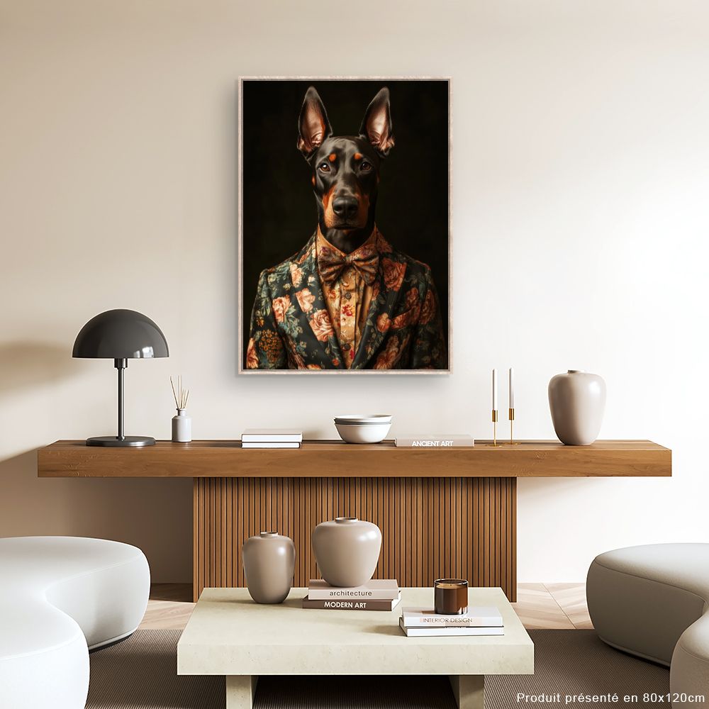 Toile "Chien élégant fleuri"