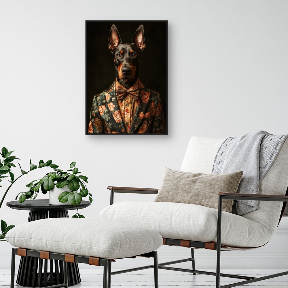 Toile "Chien élégant fleuri"