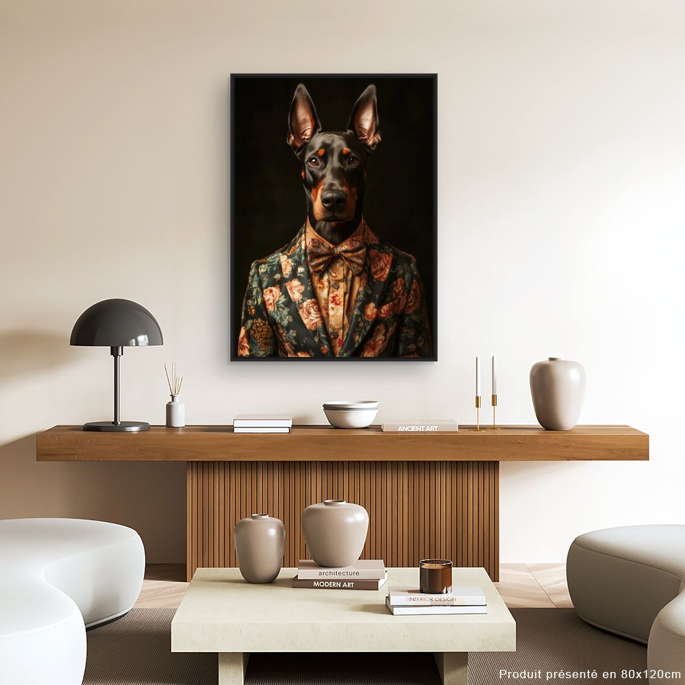 Toile "Chien élégant fleuri"