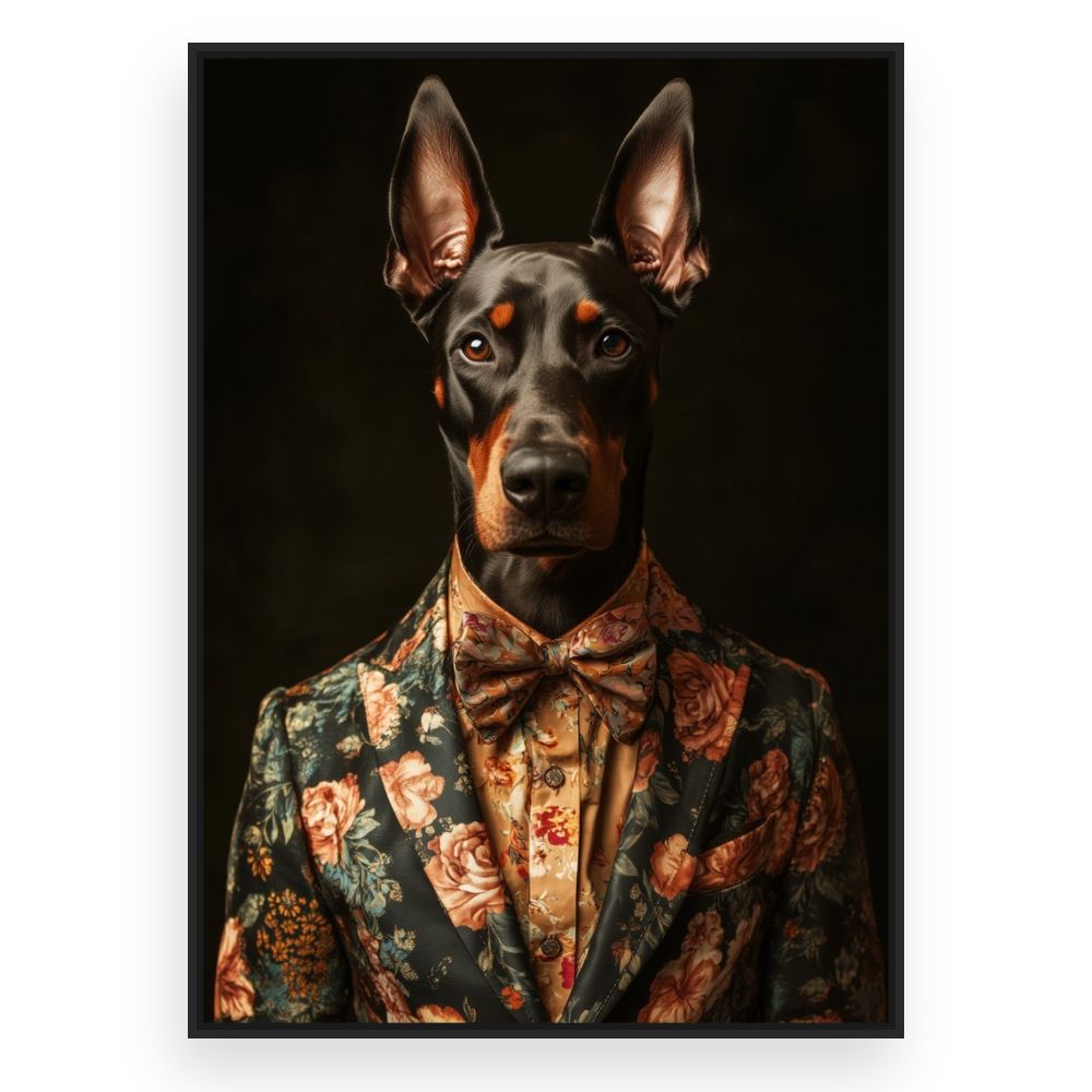 Toile Chien élégant fleuri – toile cadre noir (slide 3)