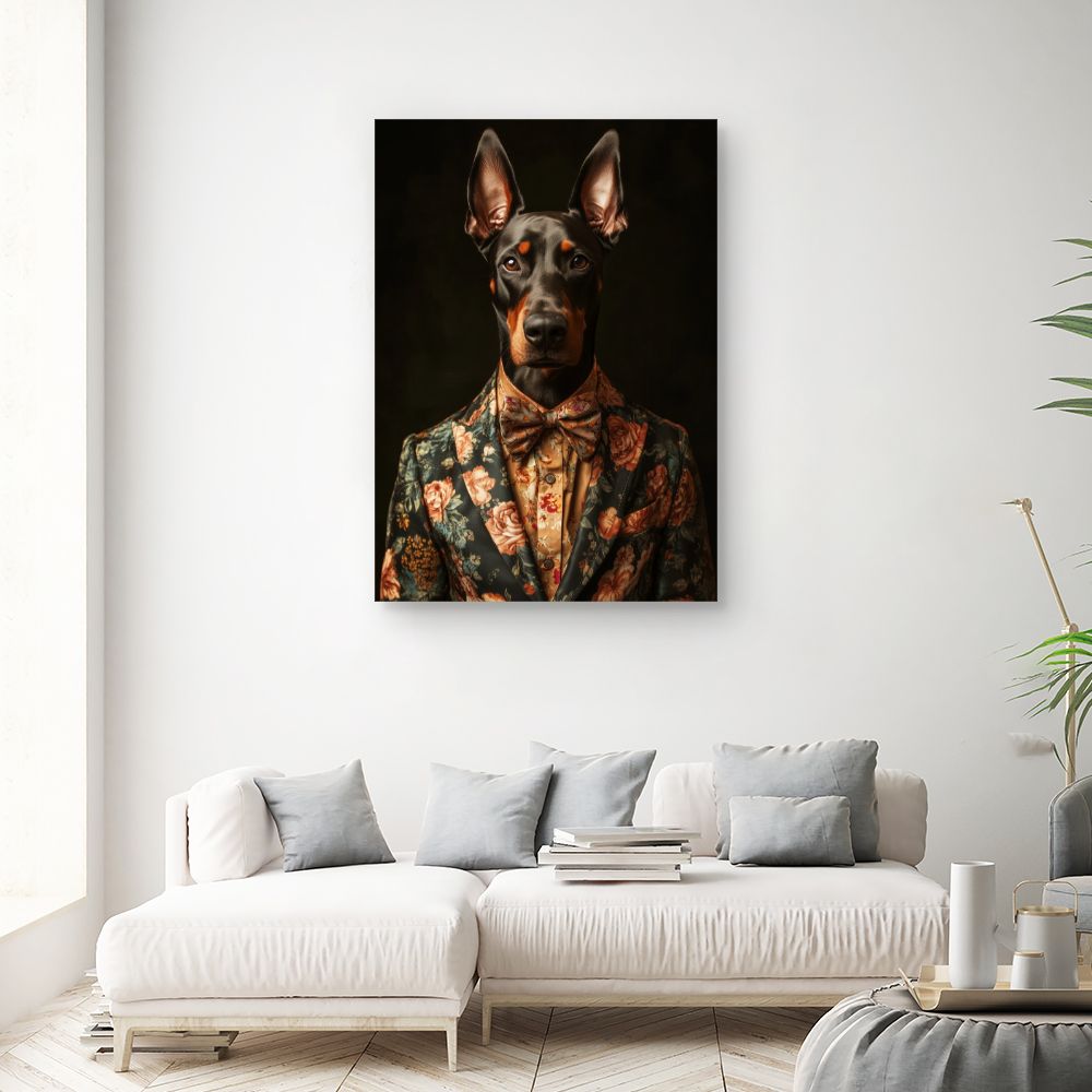Toile "Chien élégant fleuri"