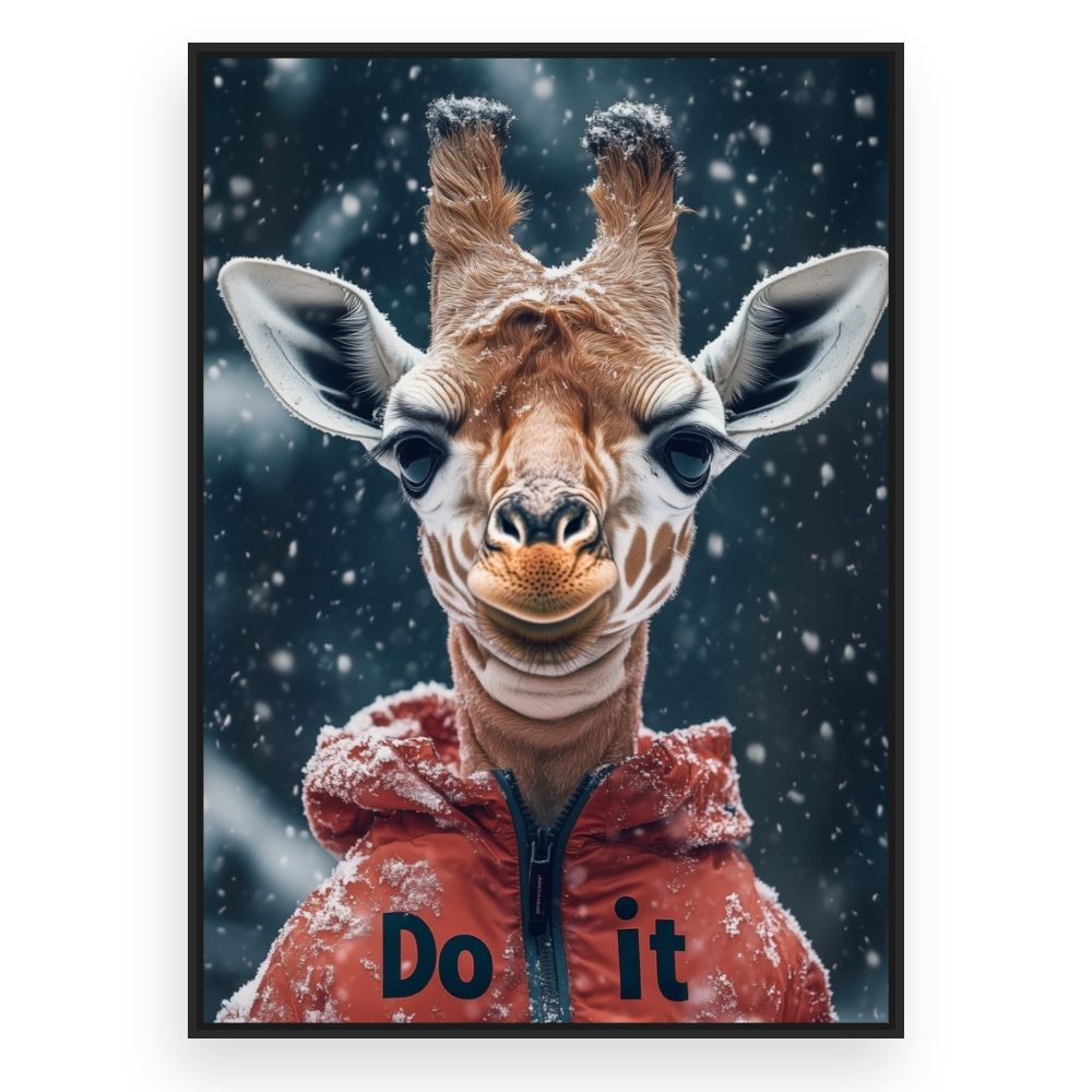 Toile Girafe enneigée comique – toile cadre noir (slide 3)
