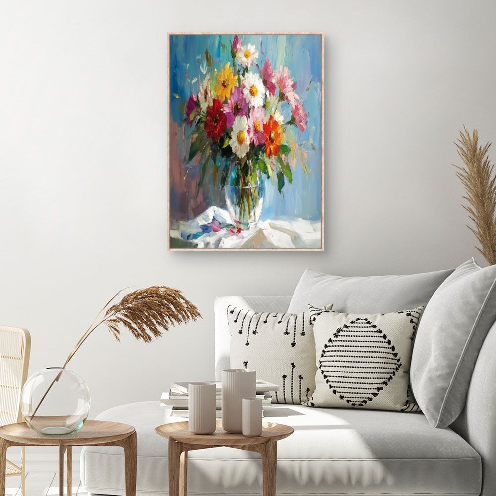 Toile Bouquet fleuri vibrant – toile cadre naturel (slide 1, 60×90)