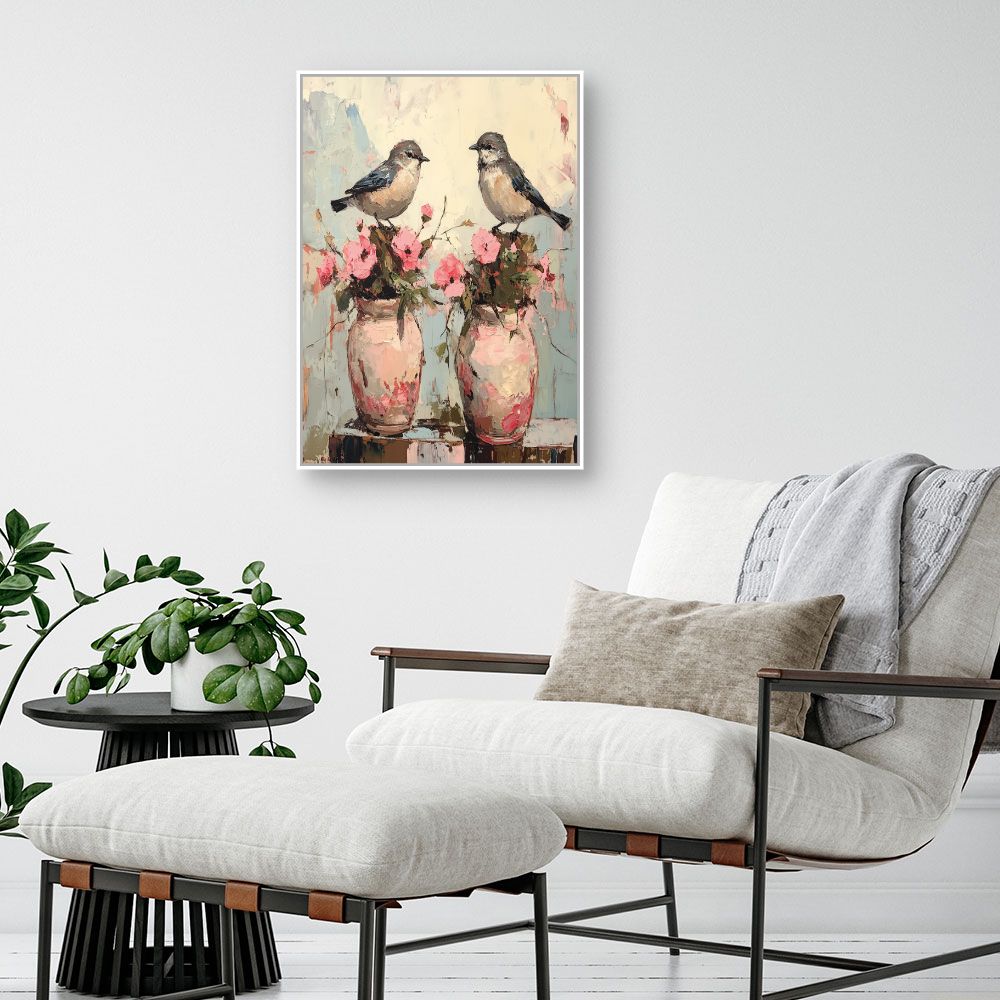 Toile "Oiseaux et fleurs"
