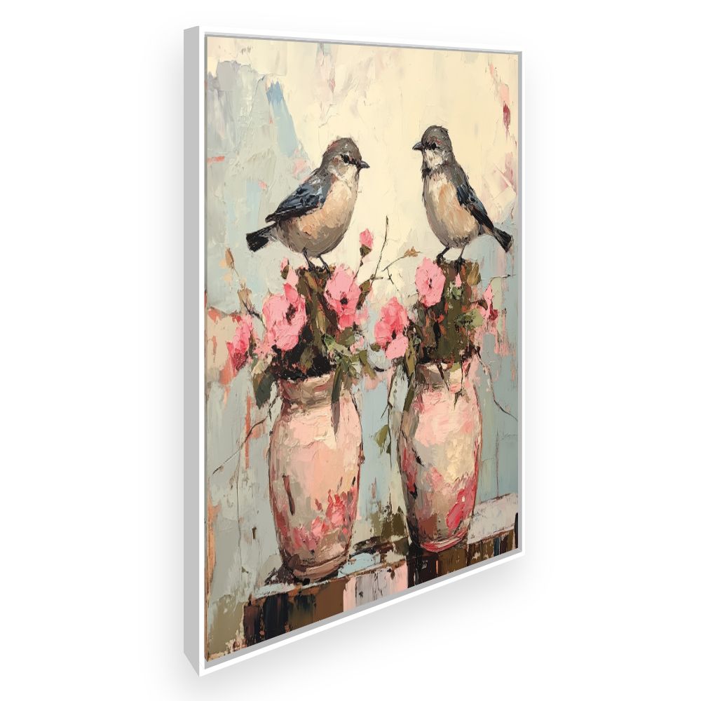 Toile Oiseaux et fleurs – toile cadre blanc (slide 2)