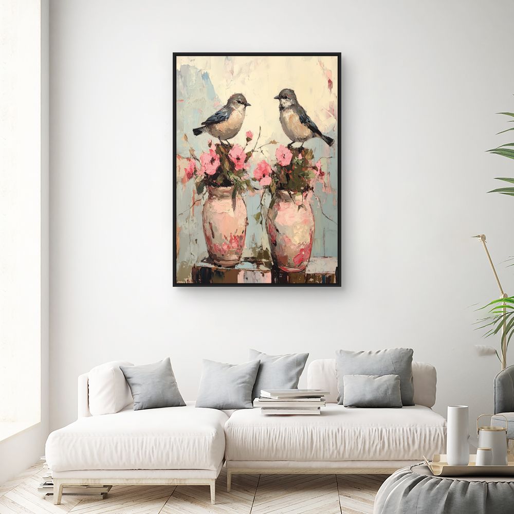 Toile "Oiseaux et fleurs"