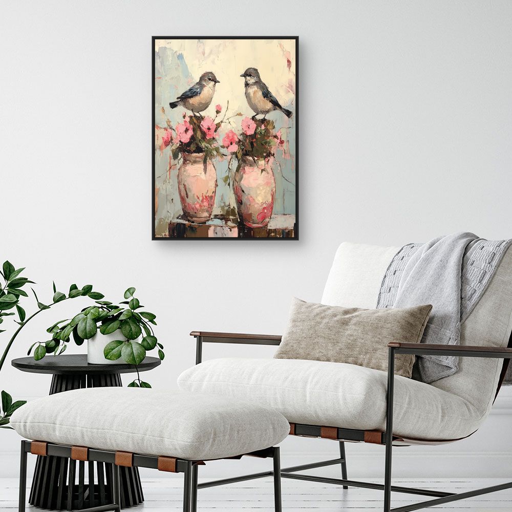 Toile "Oiseaux et fleurs"
