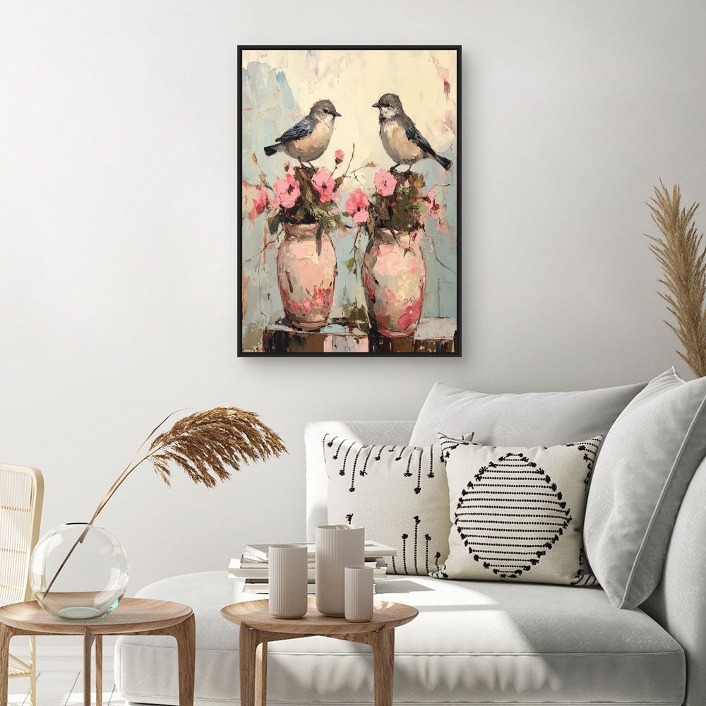 Toile "Oiseaux et fleurs"