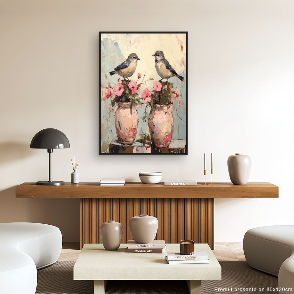 Toile "Oiseaux et fleurs"
