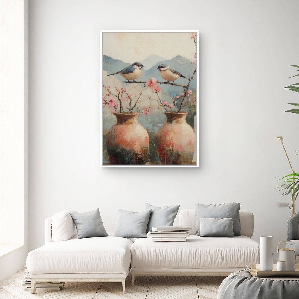 Toile "Oiseaux et fleurs"