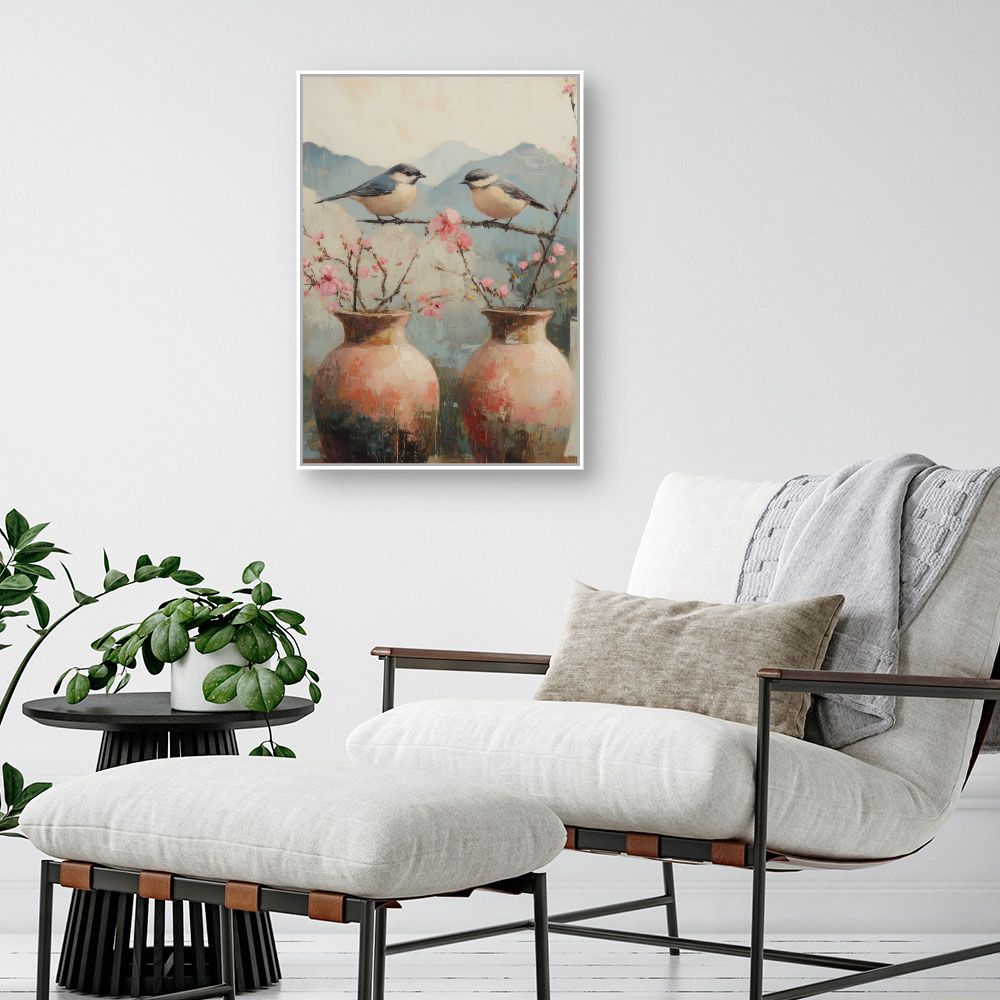 Toile "Oiseaux et fleurs"