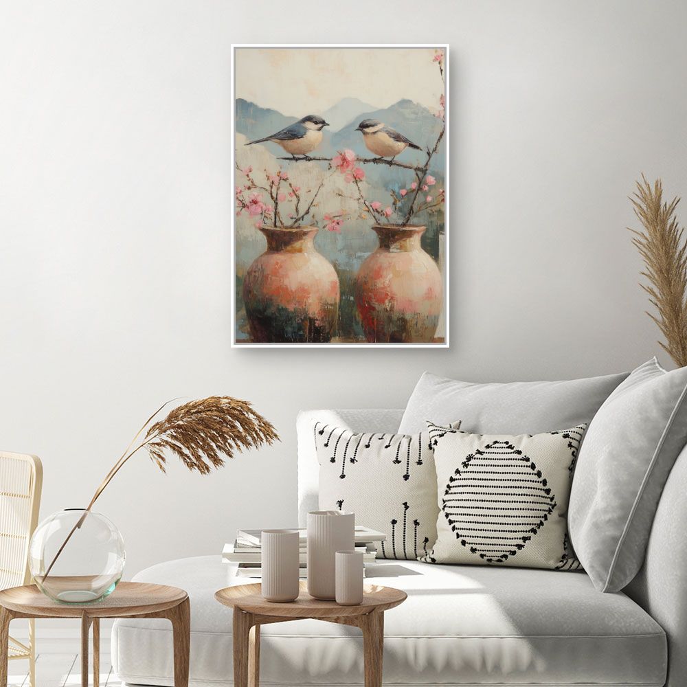 Toile "Oiseaux et fleurs"