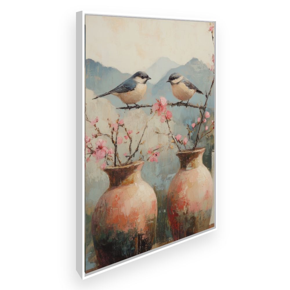 Toile Oiseaux et fleurs – toile cadre blanc (slide 2)