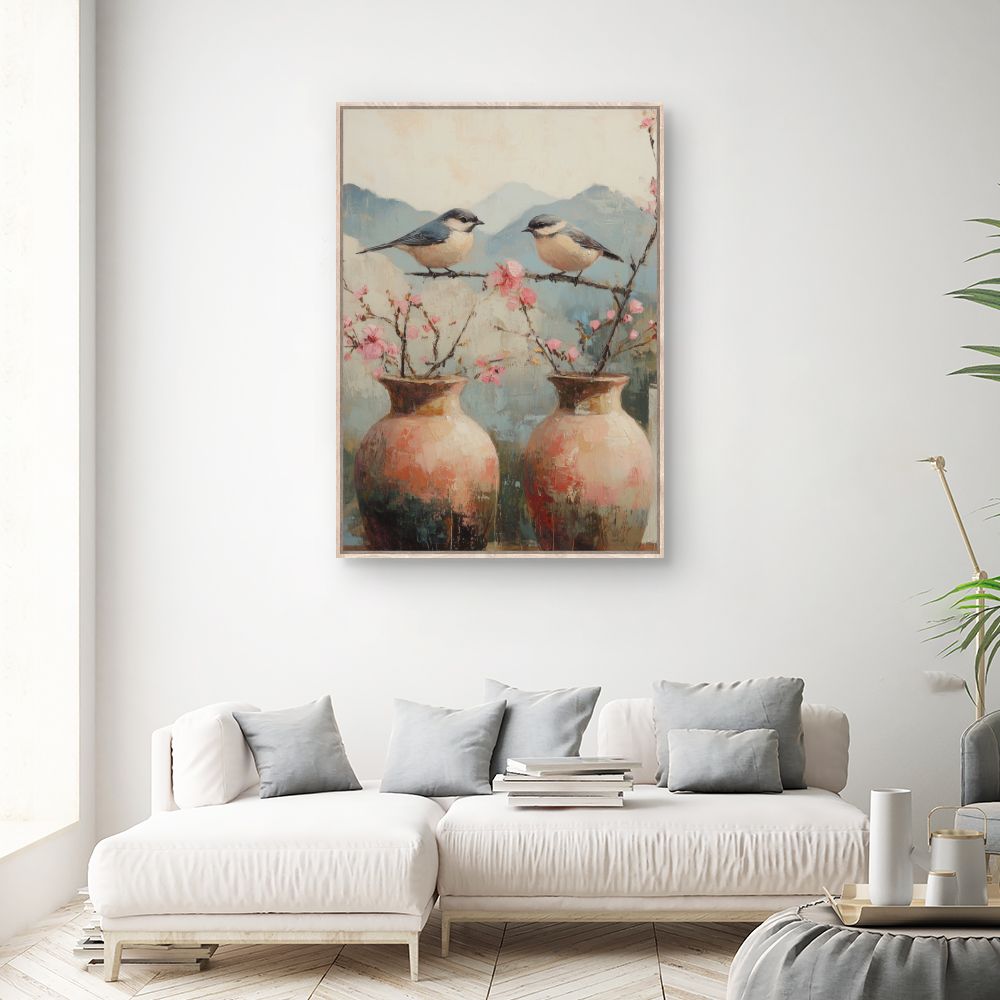 Toile "Oiseaux et fleurs"