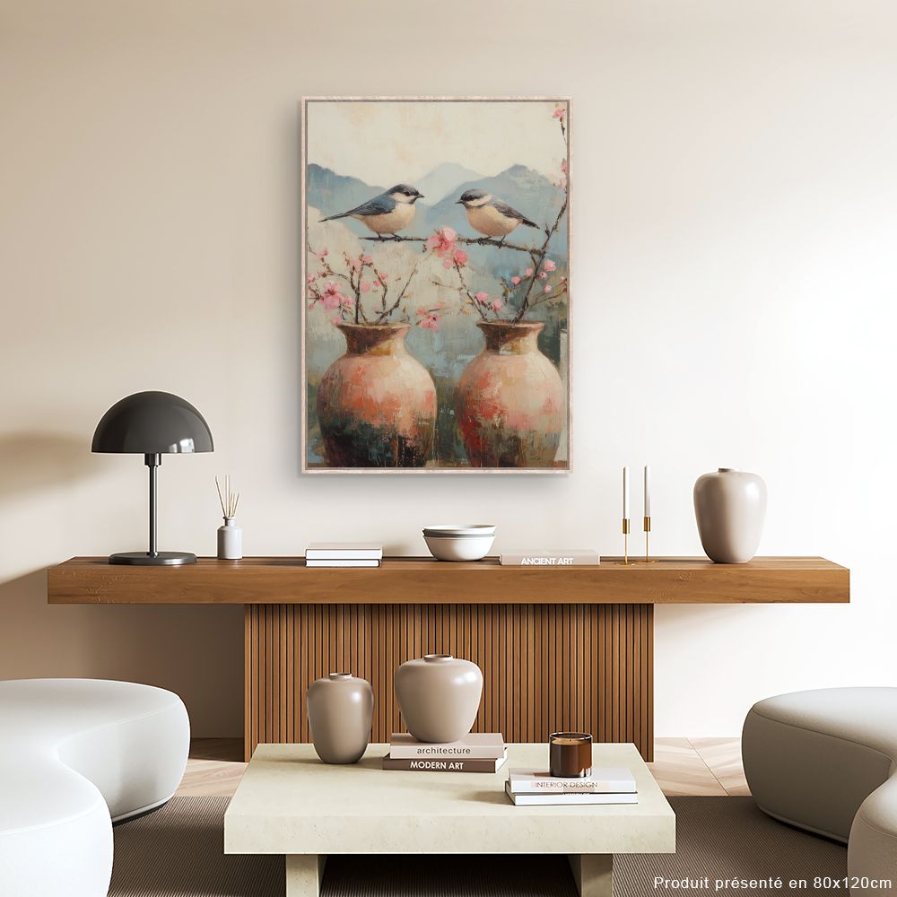 Toile "Oiseaux et fleurs"