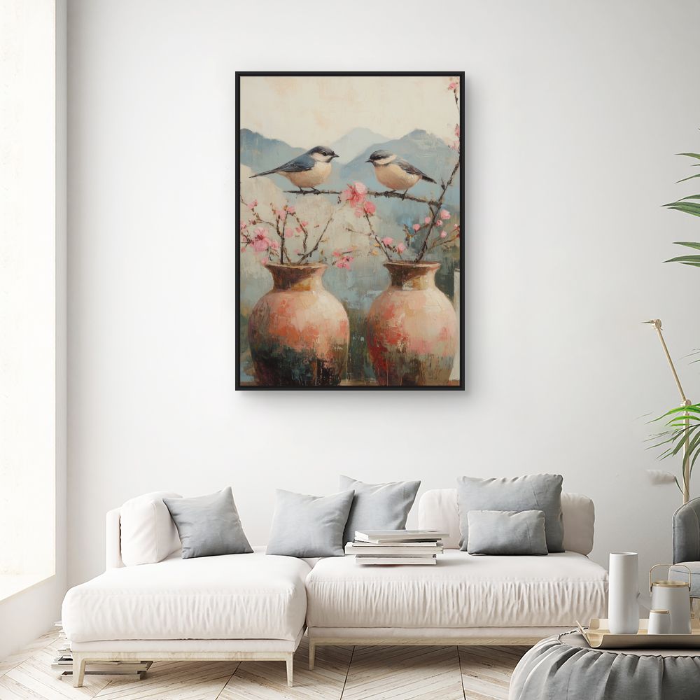 Toile "Oiseaux et fleurs"