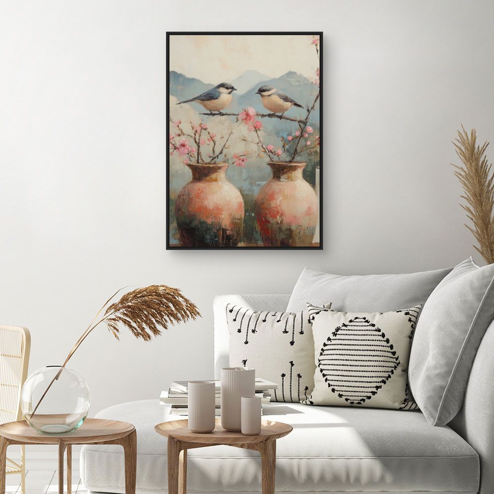 Toile "Oiseaux et fleurs"