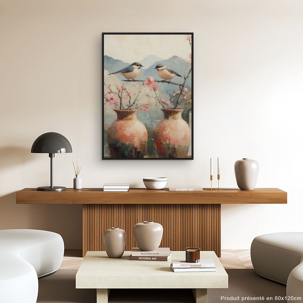 Toile "Oiseaux et fleurs"