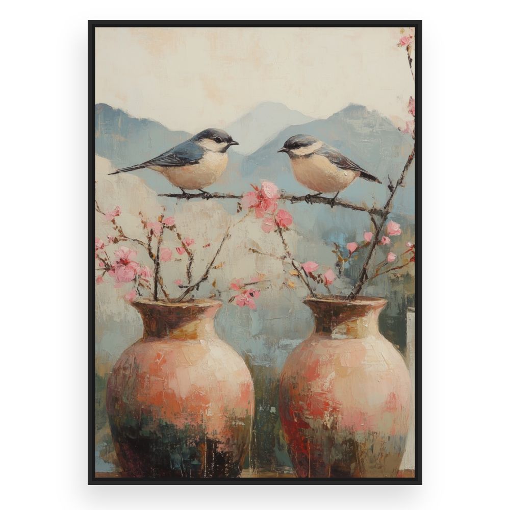 Toile Oiseaux et fleurs – toile cadre noir (slide 3)