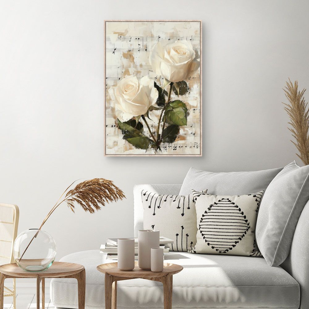 Toile Roses mélodieuses – toile cadre naturel (slide 1, 60×90)