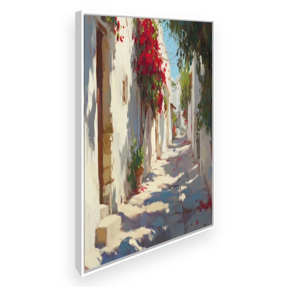 Toile Ruelle fleurie – toile cadre blanc (slide 2)