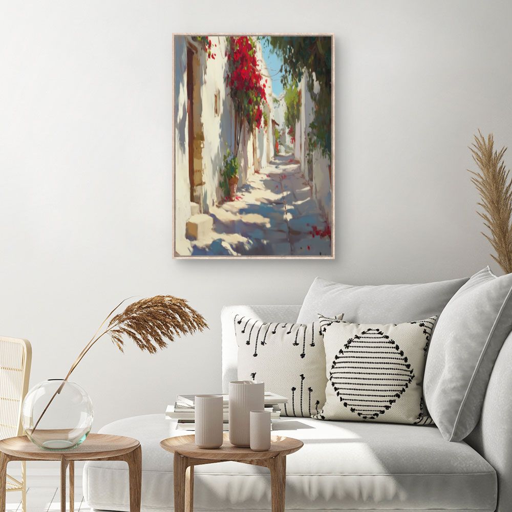 Toile Ruelle fleurie – toile cadre naturel (slide 1, 60×90)